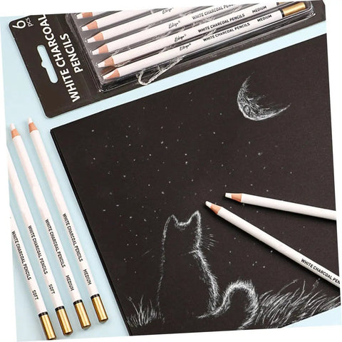 Six Pack White Sketching Pencils For Drawing And Shading Great For Beginners And Artists White Charcoal Pencils For Illustration