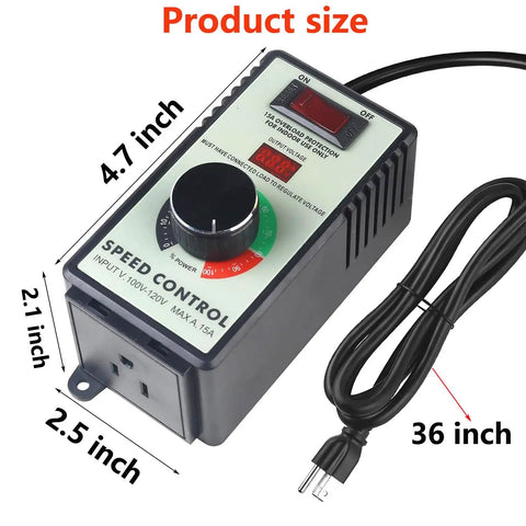 Tough As Nails 15A Peak AC Motor Speed Controller For Shop Fans Blowers And Pumps with adjustable knob, 4.7x2.1x2.5 inch size.