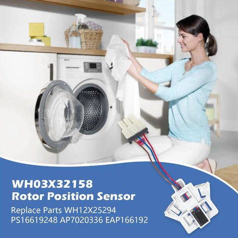 Washer Speed Sensor And Rotor Position Sensor Replacement For Front Load Washers, white plastic plug-in part with wires