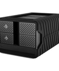 Heavy Duty 48TB Thunderbolt Three Desktop Raid Storage Array With Enterprise 7200RPM Drives Dual Port Daisy Chain and Blazing Speeds For Serious Creators Built Tough, side view of rugged black chassis.