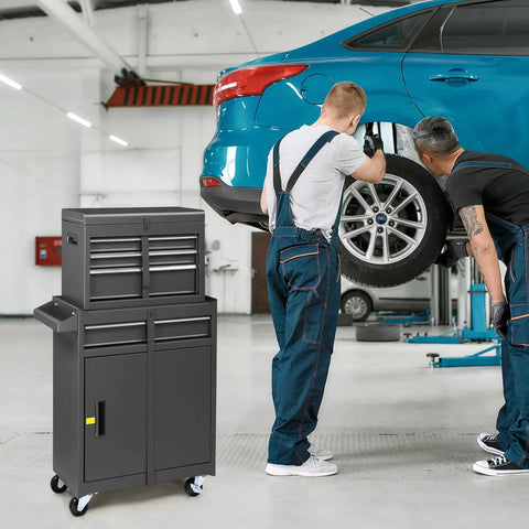 Heavy Duty Rolling Tool Chest With Removable Top Storage Box And Four Wide Compartments For No Fuss Garage Organization Slick Mechanic Cart Setup In Classic Black Finish