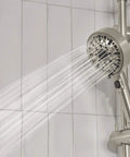 Precept Slide Bar With Brushed Nickel Finish, Easy Dial To Switch Hand Shower Spray Settings in modern bathroom