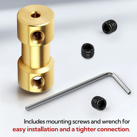 Ten Pack 5mm To 5mm Brass Motor Shaft Couplers With Set Screws - Durable High Temp, Wear Resistant Connectors with screws and wrench