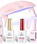 HEMA Free Pink Gel Nail Kit With UV Light Travel Set 5 Piece Light Pink Bubble Gel Polish 10ml Each Includes Base Coat Top Coat Nail File
