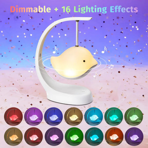 Bird Shaped Kids Night Light With Bluetooth Speaker And 16 Color Options Rechargeable Cordless Sleep Sound Machine for Nursery