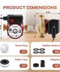 Solid Build 1/8 HP Hot Water Recirculating Pump With 115 Volt 20 Foot Cord And 1 1/4 Inch NPSM Connections showing product dimensions and included accessories.
