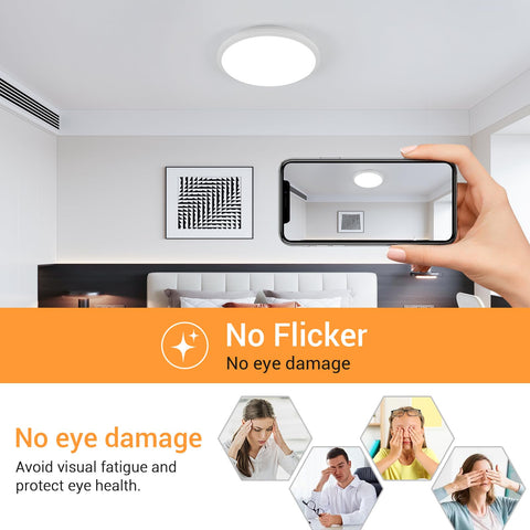 12 Inch LED Flush Mount Ceiling Light 24W Waterproof IP54 For Indoor And Outdoor Use No Fuss Surface Flat Round Fixture Ideal For Bathroom