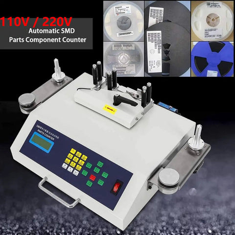 110V/220V Automatic SMT SMD Parts Counter For Reel Components With LCD Display And Leakage Detection on white metal body