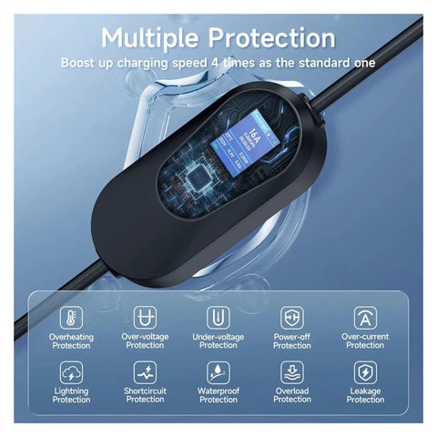 Portable Level Two EV Charger With Smart App Control For Easy Juice Ups On Any Ride Type Two and Sae J1772 compatible charger with multiple protection features.
