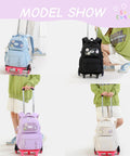 Girls Rolling Backpack For School with Wheels in Blue, Black, Purple, and White Polyester, Showcasing Durability and Style