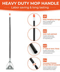 Built Tough Commercial Wet Mop Handles 3 Pack 58 Inch Metal Cleaning Poles with secure jaw clamp head and locking mechanism.