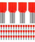 Huge 100 Pack Wire End Terminal Kit With Non Insulated Ferrule Connectors Made From Stainless Steel Plus Plastic To Stop Short Circuits And Boost Electrical Wiring Reliability For DIY Projects And Car Repairs. Red ferrule wire end terminals, 100 pack, stainless steel and plastic