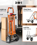 3 In 1 Convertible Hand Truck Aluminum Utility Dolly Cart with 880 lb capacity next to van in vertical and flat positions