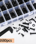 All In One 1680 Pcs Metric Hex Bolts And Nuts Set M2 To M5 With Washers And Black Finish, Hex Socket Cap Screws, Durable Alloy Steel