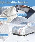 Close-up of Pro Grade Outdoor Car Cover For Tesla Cybertruck showing easy-to-clean, tear-resistant fabric in snowy conditions.