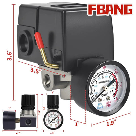 Air Compressor Pressure Switch With Regulator and Gauge, 90 to 120 PSI Switch for Quick, Reliable Pressure Control, Easy Install