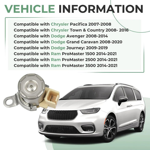 Chrysler Pacifica Dodge Avenger Journey Grand Caravan ProMaster 1500 2500 3500 62TE Transmission Torque Converter Clutch Solenoid Plug And Play Replacement 2007-2021 926-378 5169313AA with vehicle fitment list