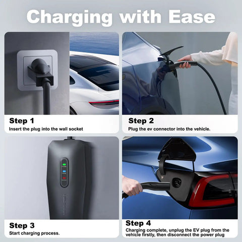 Tesla Level 1 2 Portable EV Charger With 20Foot Cable 3.5kW Home Charging Station steps for Models S X 3 Y usage