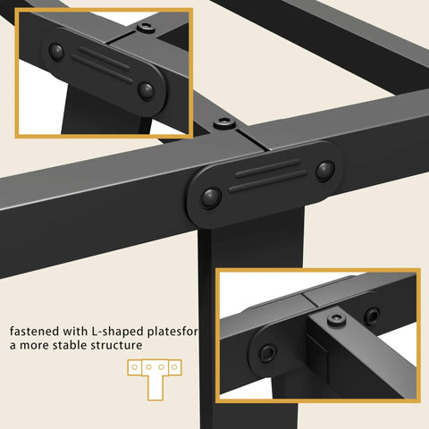 Detail of Super Heavy Duty Twin Metal Bed Frame With Vintage Victorian Headboard And Footboard In Matte Black Finish showing sturdy L-shaped plate connections.