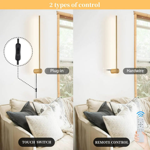 Dimmable Modern Plug In Wall Sconce Set Of 2 Gold Brushed Finish 23.6 Inch Indoor Wall Lamps With memory function