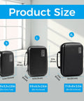 Hard Travel Electronic Organizer Case For MacBook Chargers Cables Power Bank Mouse Apple Pencil USB Drives And SD Cards Large Capacity EVA Gear Case With Durable Exterior And Soft Interior Padded Compartments in three sizes: small, large, and extra large, shown with dimensions.