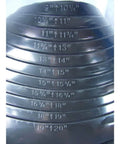 Close-up of size markings on Heavy Duty EPDM Pipe Flashing For 9 To 20 Inch Pipes Square Black Roof Jack Boot With Aluminum Collar