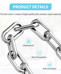 Close-up of waterproof stainless steel chain for heavy duty hammock hanging kit with 360 degree swivel, showcasing rust prevention.