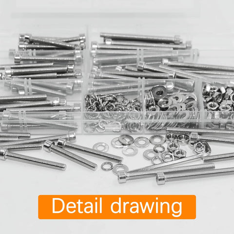 All In One M4 Screw Kit With 321 Pieces Of 304 Stainless Steel Hex Socket Head Cap Screws Nuts Washers And Wrench set close-up