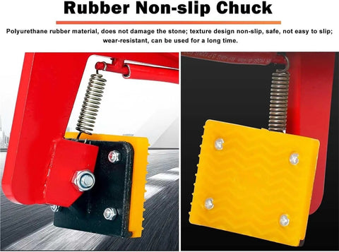 Beater Proof Heavy Duty Stone Lifting Clamp For Granite Slabs And Concrete Blocks Adjustable Rock Carrier Tongs, close-up of rubber non-slip chuck.