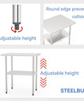 Stainless Steel Double Undershelf Work Table With Flat Top For Kitchen And Commercial Prep Use NSF Certified Pro Grade Heavy Duty Station For Restaurant And Garage.