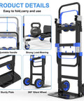3 In 1 Folding Hand Truck With 500lbs Capacity, Convertible Dolly Cart on Wheels, showing adjustable handle and sturdy plate