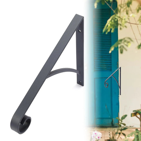 Industrial Grade Wall Mount Handrails For Outdoor Steps And Decks Featuring Wrought Iron Safety Rails With Curved Grips, gray steel detail.