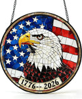 Stained Glass Window Hanging All American USA Eagle With Flag Sun Catcher Patriotic Ornament For Home And Garden Decor 7.8 In