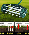 Rolling Lawn Aerator 18 Inch Garden Yard Rotary Push Tine Heavy Duty Spike Soil Aeration with 41 Inch Handle on grass
