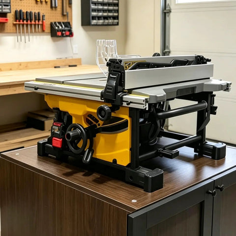 Table Saw Mount Brackets Kit For DWE7485 DCS7485 With Foot Support on a table saw in workshop