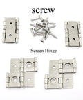 4 Pack White Nickel Screen Hinges For Kitchen Furniture 360 Degree Swivel Double Acting Heavy Duty Iron Folding Hardware With Mounting Screws showing screws and hinges.