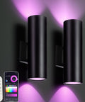 Up And Down Outdoor Wall Sconce With APP Control, RGB CCT Color Changing Exterior Light Fixture, Dimmable, 2 Pack
