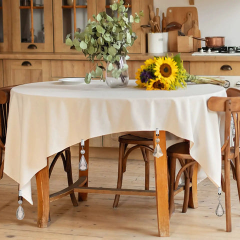 Dining table with 16 Pack Tablecloth Weights With Crystal Teardrop Pendants And Metal Clip Clamps For Glass Table Cover Hangers