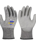 Heavy Duty Cut Resistant Work Gloves Featuring Level 5 Soft Armor And Grippy Reinforced Palms For Shop Yard Or Garage Tasks Built Tough With Breathable All Day Comfort - Grey color, close-up view.