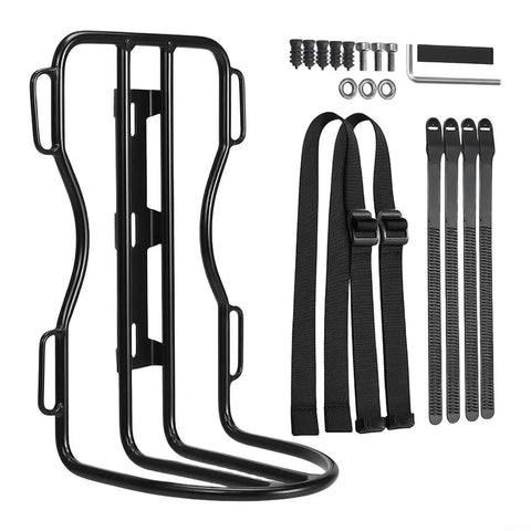 Check Out This Awesome 10 Liter Front Fork Bag That Slaps On Any Bike Scooter Or Ebike For Total Stability Plus The Heavy Duty Alu Rack Holds Your Gear Tight Without Flopping Around. aluminum rack, straps, bolts and washers for bike fork bag
