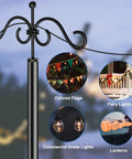 Heavy Duty Outdoor String Light Poles 9 Ft Two Pack For Backyard Patio Lights, Stable Metal Poles with decorative top.