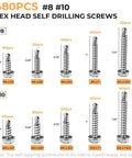 Heavy Duty Self Tapping Screws For Metal In 410 Stainless Steel Self Drilling Hex Head Sheet Metal Screws Assortment Kit