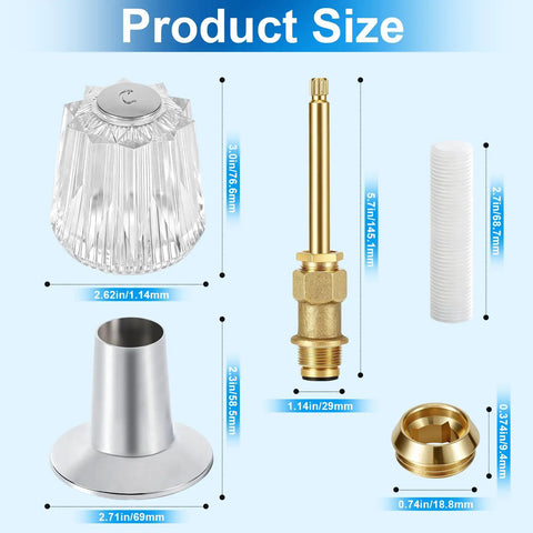 Product size chart for 2 Piece Bathtub And Shower Knob Replacement Kit For Price Pfister Verve And Windsor Tub Shower Faucets