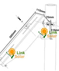 Diagram of Pole Mount Kit With Single Arm Brackets For Solar Panels 5W To 50W Universal Fit 5052 Aluminum Brackets, dimensions shown.