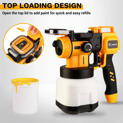 Built Tough Cordless Paint Sprayer With 20V Battery And 800W Corded Brushless Spray Gun features top loading design and paint cup.