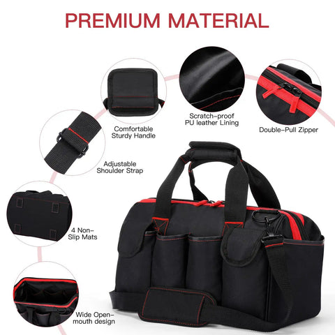 Pro Grade 16 Inch Tool Bag Organizer With 17 Pockets And Adjustable Shoulder Strap For Men And DIYers Portable Toolbox details