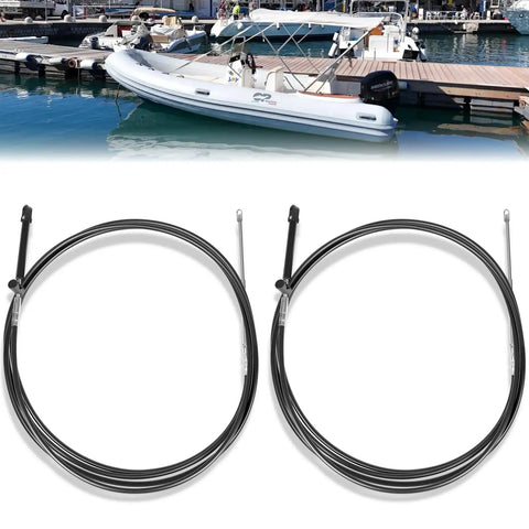 Gen2 2-Pack Boat Throttle And Shift Cables For Mercury MerCruiser Force Outboard Engines, 15 Ft Length in marina setting