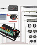 Wiring diagram of Eight Gang LED Touch Control Switch Panel With Dimmable Relay System for trucks and marine applications.