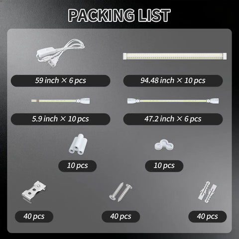 Packing list for Ultra Bright 8 Ft LED Shop Light 120W Daylight 6000K To 6500K Boss Level Efficiency SMD 2835 Linkable Non Dimmable Fixture