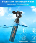 0.5L Portable Scuba Tank For Freediving And Snorkeling, Reusable Emergency Pony Bottle, Lightweight Aerospace Aluminum Air Cylinder, Built Tough Underwater Air Tank For Diving, DOT Certified S300 Plus displayed in water